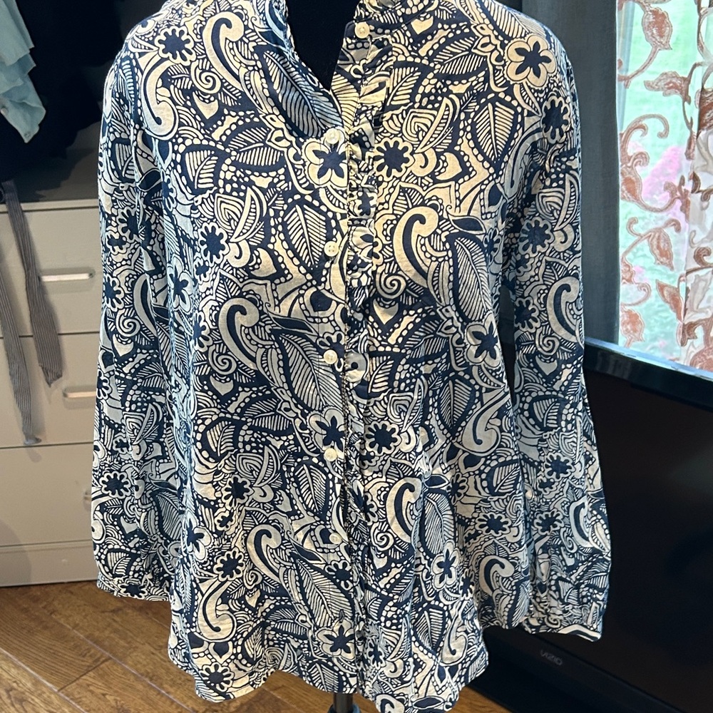 Trovata Navy and White Paisley Button Down Shirt